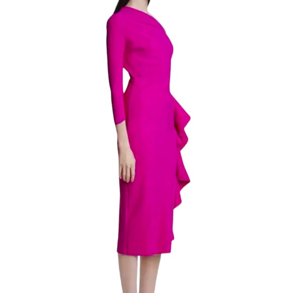 CHIARA BONI LA PETITE ROBE Sia One-Shoulder Ruffle Dress Magenta Pink Size 4 NWT - Picture 2 of 11